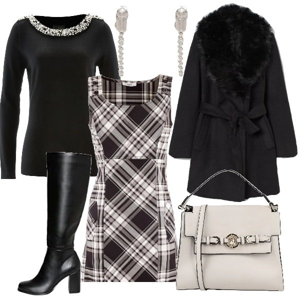 Outfit donna - Lo scamiciato diventa chic. Stile Chic per Ufficio. Abbinamento con borse a mano, orecchini, vestiti, maglioni, cappotti, stivali.