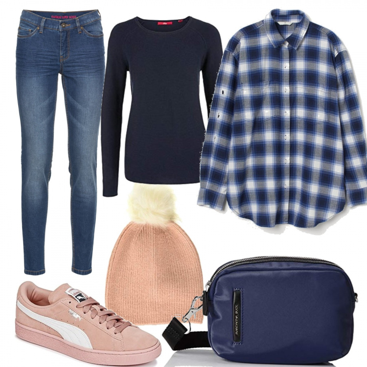 Outfit donna - Mix&Match. Stile Basic per Tutti i giorni. Abbinamento con jeans skinny, sneakers, pullovers, camicie, borse a tracolla, pullovers.