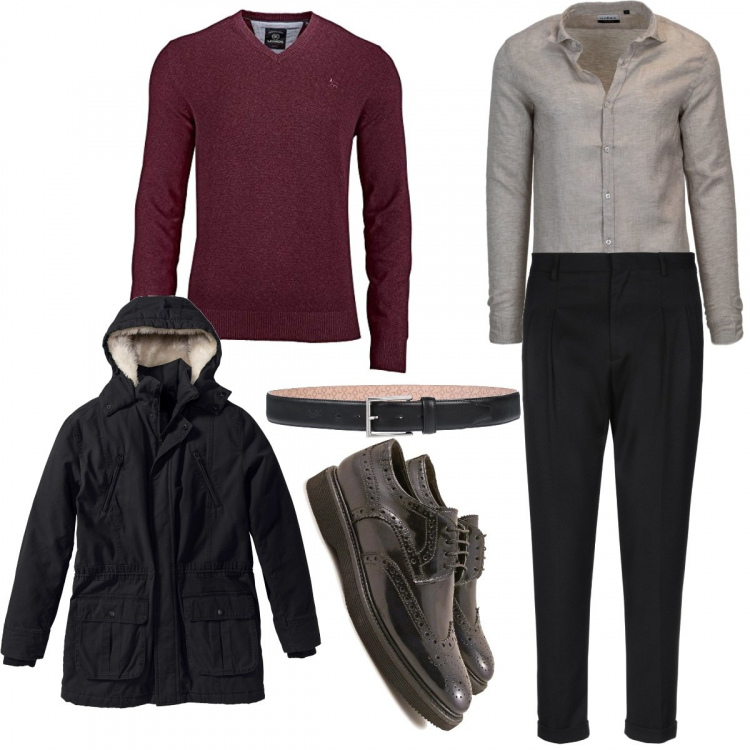 Outfit uomo - Bello Possibile. Stile Business/Elegante per Serata speciale. Abbinamento con parka, pantaloni, cinture, scarpe stringate, camicie, pullovers.