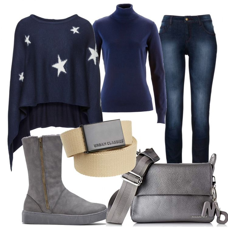 Outfit donna - Trendy #86495. Stile Trendy per Tutti i giorni. Abbinamento con jeans skinny, maglieria, cappotti, stivali, borse a tracolla, cinture.