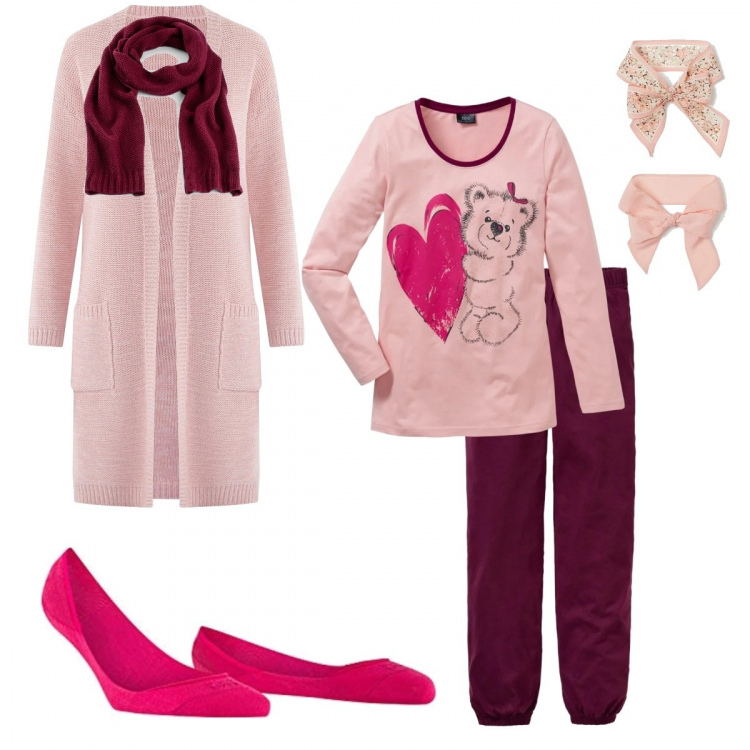 Outfit donna - Caldo e tenero relax. Stile Trendy per Tutti i giorni. Abbinamento con pigiama, camicie, cardigans, calzini, fasce per capelli.