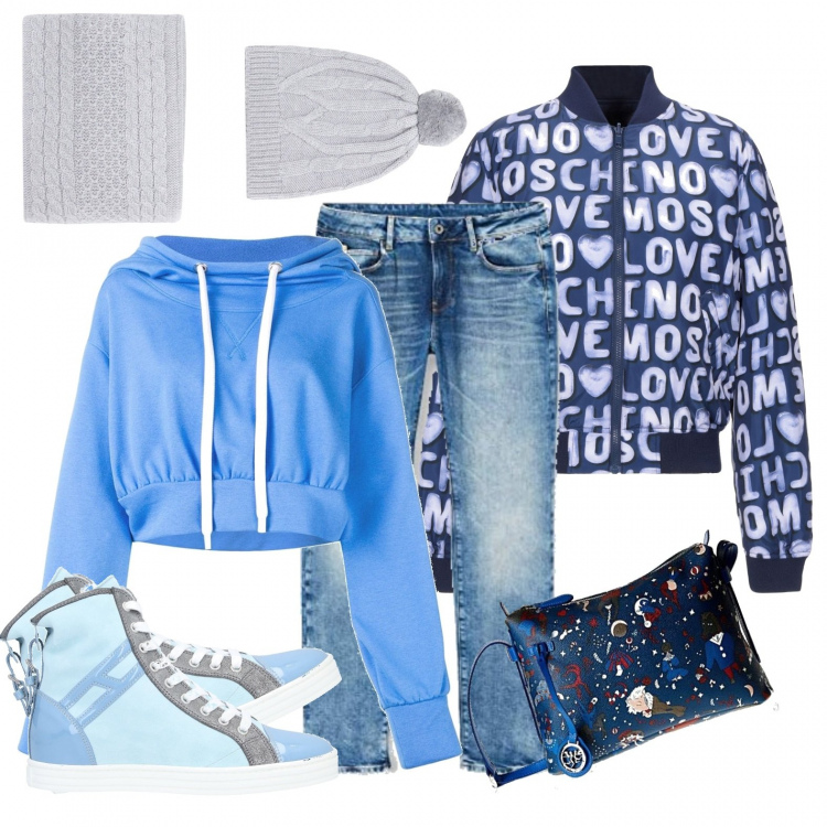 Outfit donna - Stravagante e griffata. Stile Rock per Tutti i giorni. Abbinamento con felpe con cappuccio, sneakers, bomber, sciarpe, borse a tracolla, jeans boyfriend.