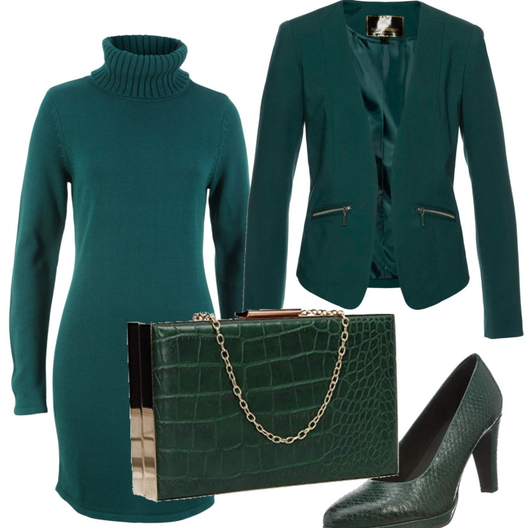 Outfit donna - Colori del bosco. Stile Basic per Tutti i giorni. Abbinamento con blazer, vestiti, pochette, décolleté.