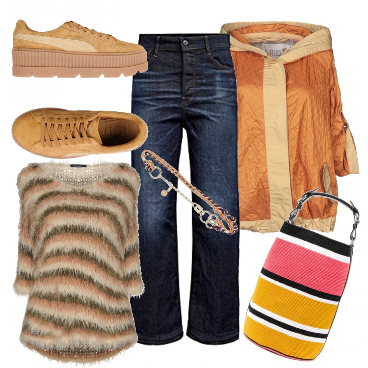 Outfit donna - Griffato e scontato. Stile Basic per Tutti i giorni. Abbinamento con borse tote, pullovers, cappotti, cinture, sneakers, jeans strappati.