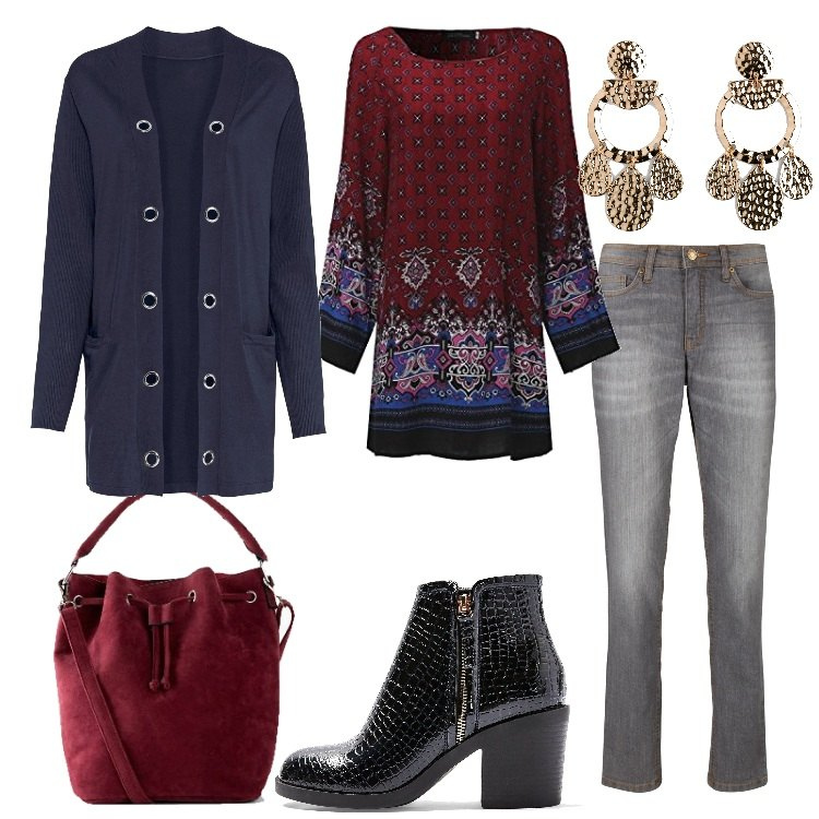 Outfit donna - Mood etnico. Stile Etnico per Tutti i giorni. Abbinamento con jeans mom, cardigans, borse a mano, pantaloni, stivaletti, vestiti corti.