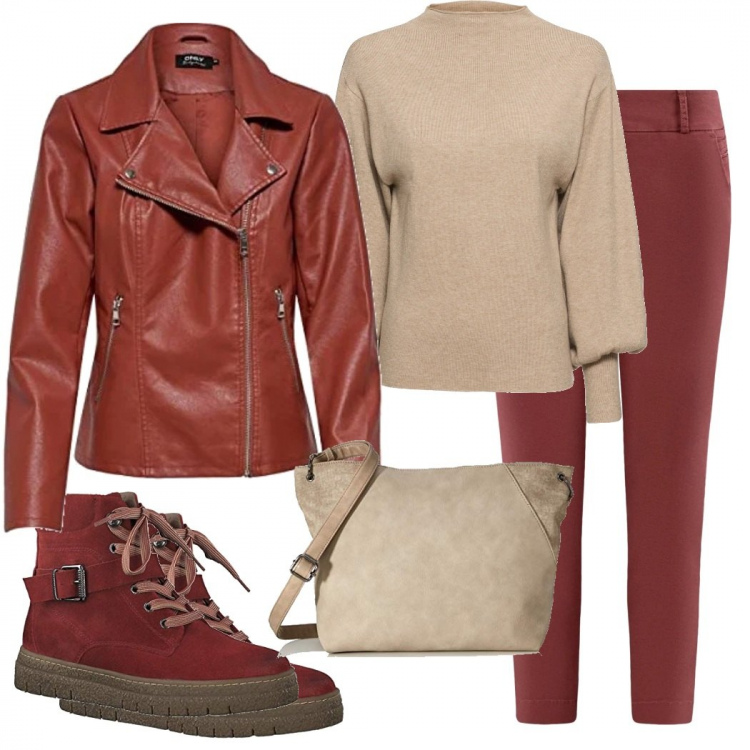 Outfit donna - Urban #32385. Stile Urban per Tutti i giorni. Abbinamento con maglieria, pantaloni chino, stivali da neve, blazer, borse a tracolla.