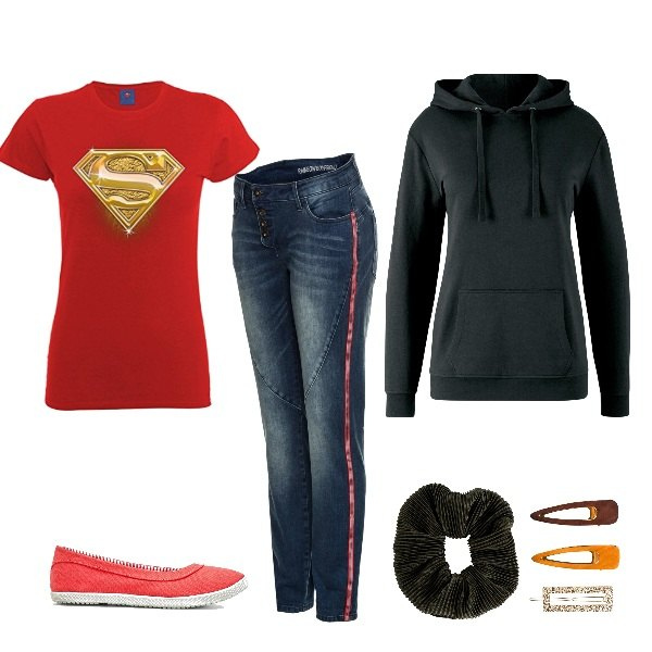 Outfit donna - Home sweet home. Stile Basic per Tutti i giorni. Abbinamento con felpe con cappuccio, jeans boyfriend, ballerine, accessori per capelli, t-shirt.