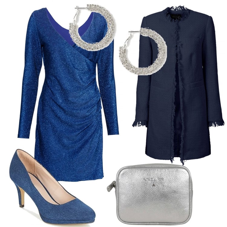 Outfit donna - Chic #47642. Stile Chic per Serata fuori. Abbinamento con blazer, vestiti, décolleté, pochette, orecchini.