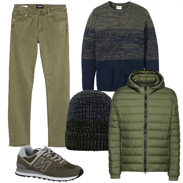 Outfit uomo - Piccoli prezzi, ottimo risultato. Stile Casual per Tutti i giorni. Abbinamento con maglieria, piumini, sneakers alte, jeans slim fit, berretti.