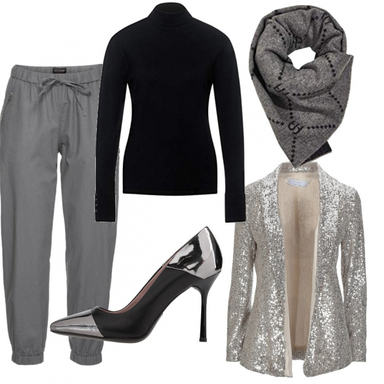 Outfit donna - Paillettes...un po\' di luce. Stile Trendy per Serata fuori. Abbinamento con pantaloni, blazer, décolleté, sciarpe, maglioni.