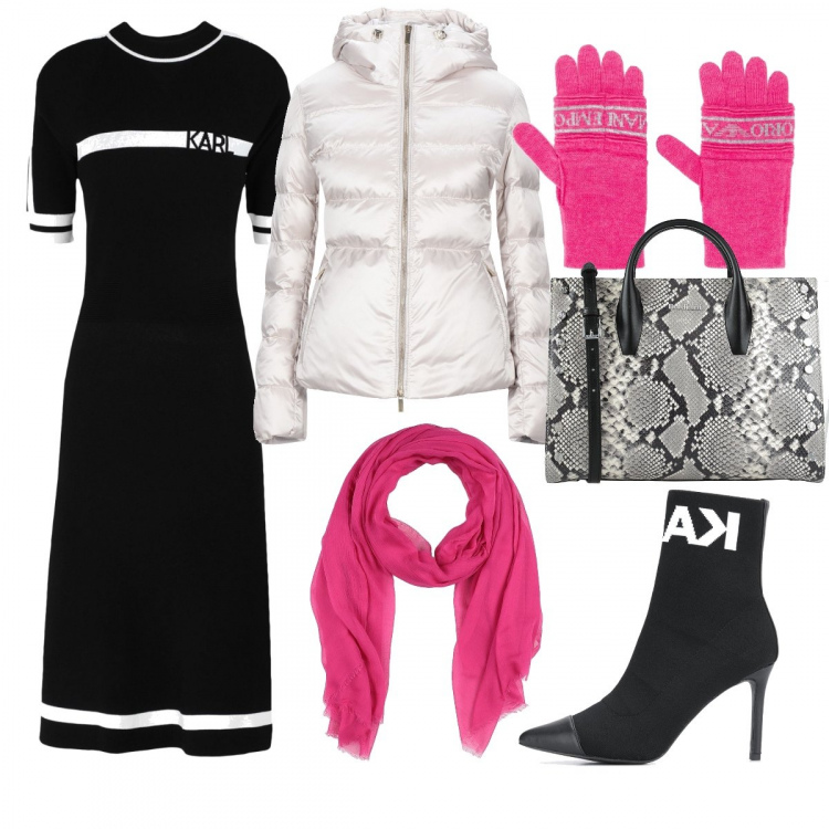Outfit donna - Non solo Black&White. Stile Trendy per Tutti i giorni. Abbinamento con borse a mano, vestiti midi/longuette, piumini, stole, stivaletti, guanti.