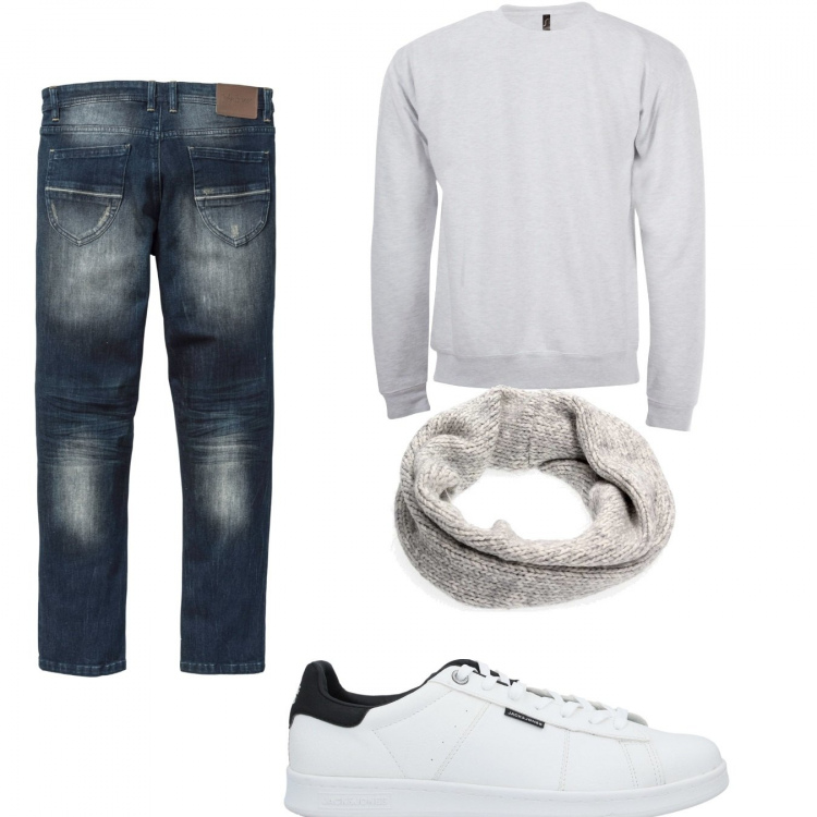 Outfit uomo - Casual #24911. Stile Casual per Tutti i giorni. Abbinamento con jeans slim fit, sneakers, felpe, sciarpe.