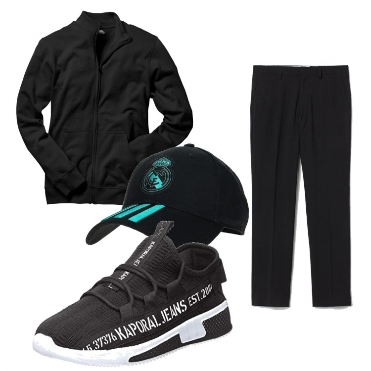 Outfit uomo - Urban #11397. Stile Urban per Tutti i giorni. Abbinamento con felpe, cappelli con visiera, sneakers, pantaloni.