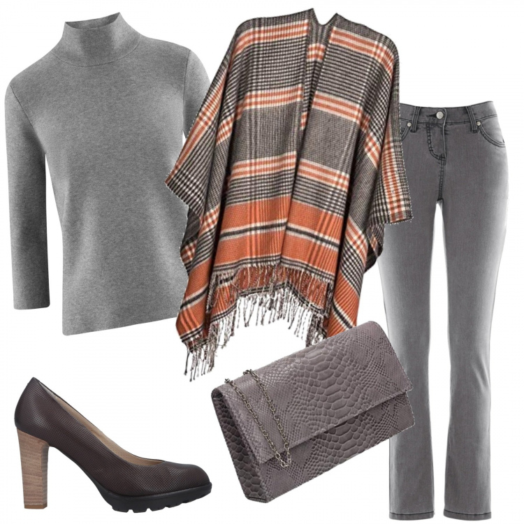 Outfit donna - Urban #32549. Stile Urban per Tutti i giorni. Abbinamento con jeans slim fit, décolleté, cappotti, maglioni, pochette.