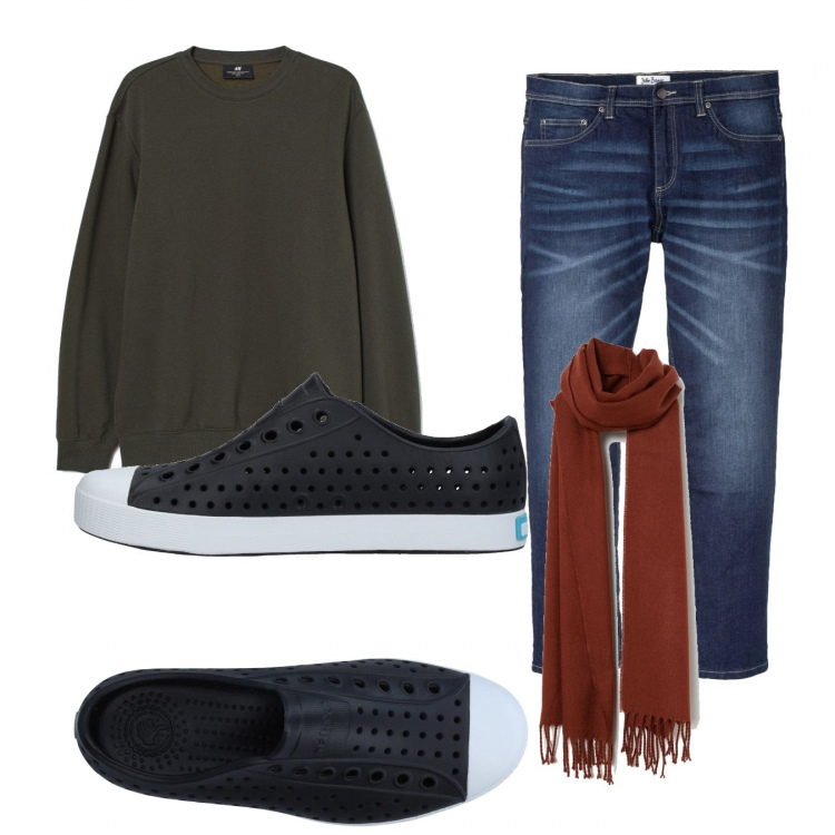 Outfit uomo - Casual #25036. Stile Casual per Tutti i giorni. Abbinamento con jeans dritti, sneakers, sciarpe, felpe.