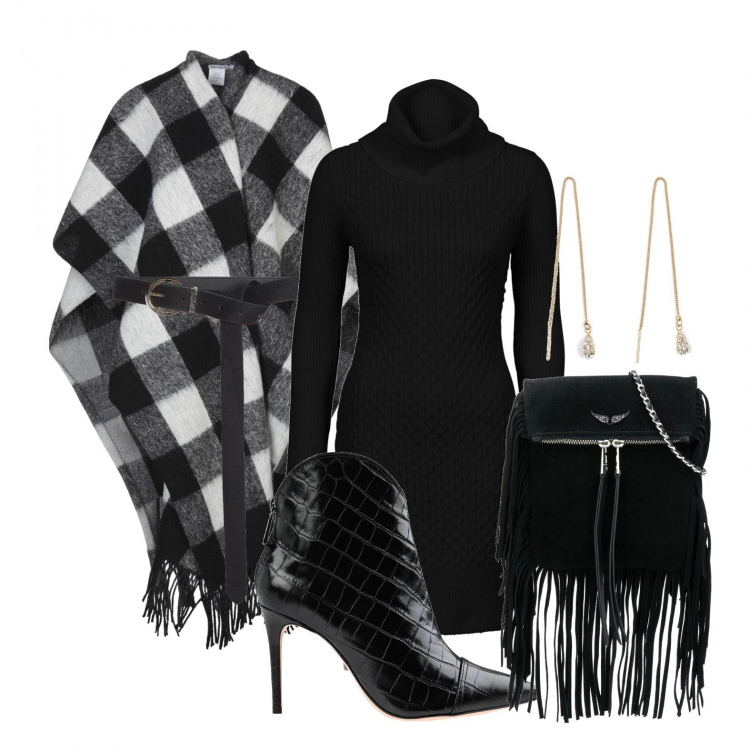 Outfit donna - La mantella a dicembre. Stile Trendy per Tutti i giorni. Abbinamento con vestiti, maglieria, cappe, stivaletti, borse a tracolla, cinture.