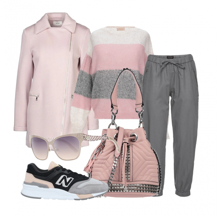 Outfit donna - Passeggiatta con il fido amico. Stile Urban per Tutti i giorni. Abbinamento con pantaloni, cappotti, sneakers, pullovers, borse a mano, occhiali da sole.