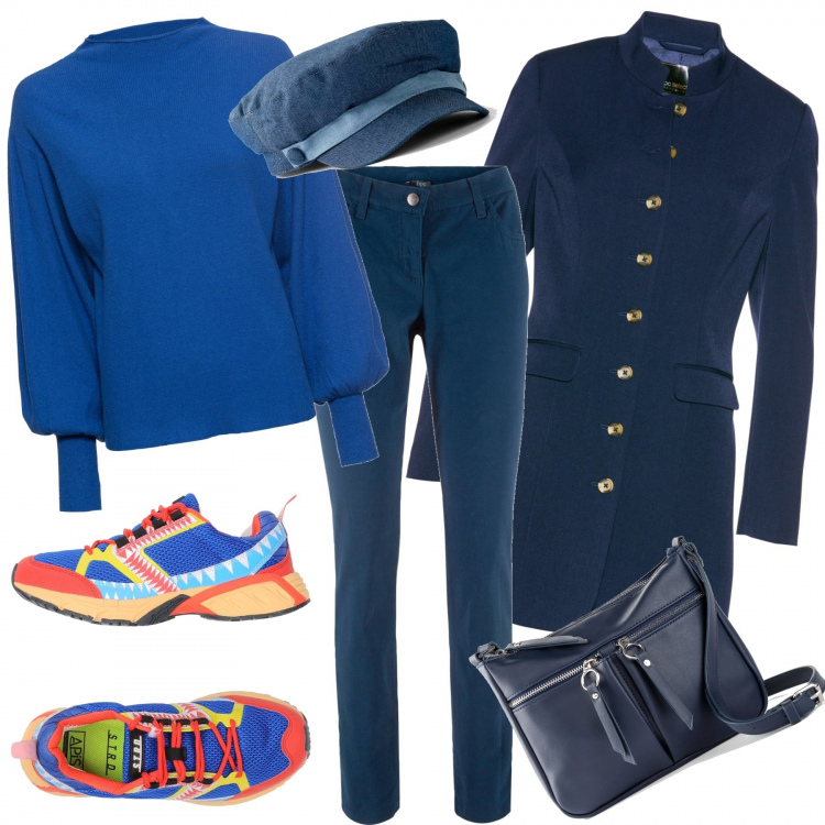 Outfit donna - Cappottino e sneaker. Stile Urban per Tutti i giorni. Abbinamento con maglieria, blazer, pantaloni, reggiseni, cappelli con visiera, sneakers.