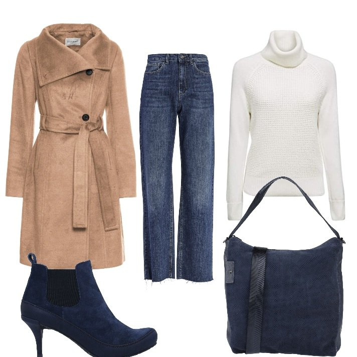 Outfit donna - Trendy #88337. Stile Trendy per Tutti i giorni. Abbinamento con cappotti, borse a mano, stivaletti, jeans, maglioni.