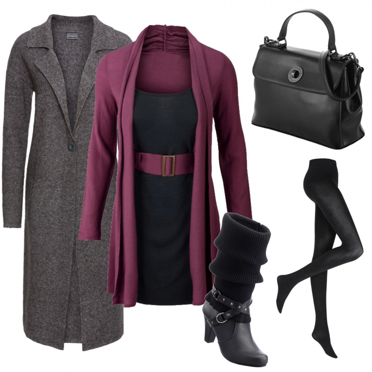 Outfit donna - Minimal a tutte!. Stile Basic per Ufficio. Abbinamento con stivali, vestiti midi/longuette, collant, cappotti, borse a mano.