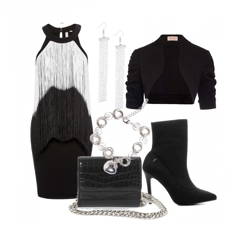 Outfit donna - Cenone .... dream on!. Stile Chic per Serata fuori. Abbinamento con borse a secchiello, orecchini, stivaletti, braccialetti, bolero, borse a mano.