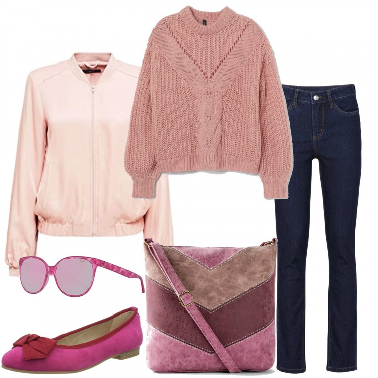 Outfit donna - Trendy #88641. Stile Trendy per Tutti i giorni. Abbinamento con jeans, borse a tracolla, pullovers, ballerine, occhiali da sole, blazer.