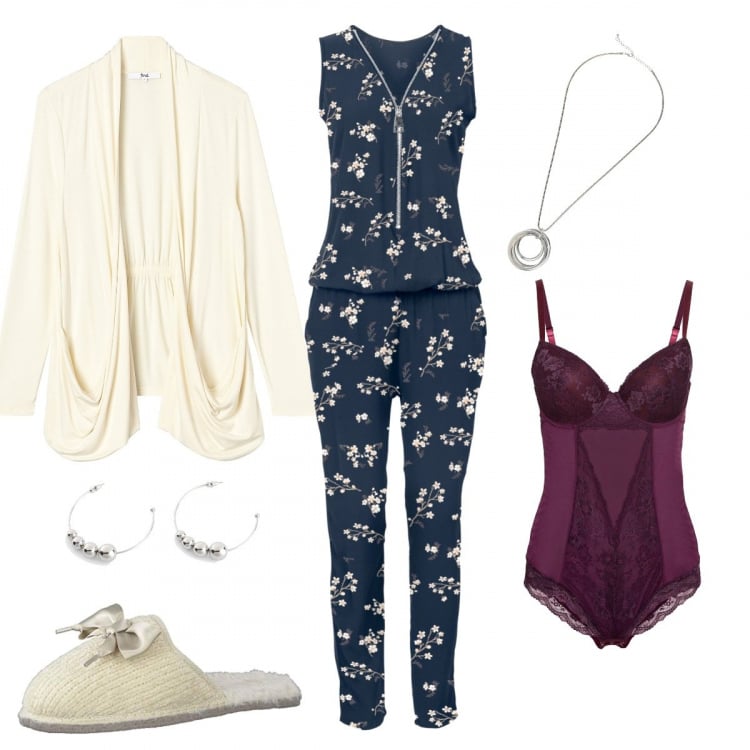 Outfit donna - Sexy #10875. Stile Sexy per Tutti i giorni. Abbinamento con t-shirt, tute, orecchini, collane, cardigans, ciabatte.