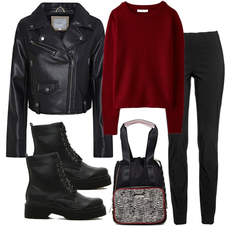 Outfit donna - Rock #8628. Stile Rock per Tutti i giorni. Abbinamento con pantaloni, maglieria, anfibi, zaini, blazer.