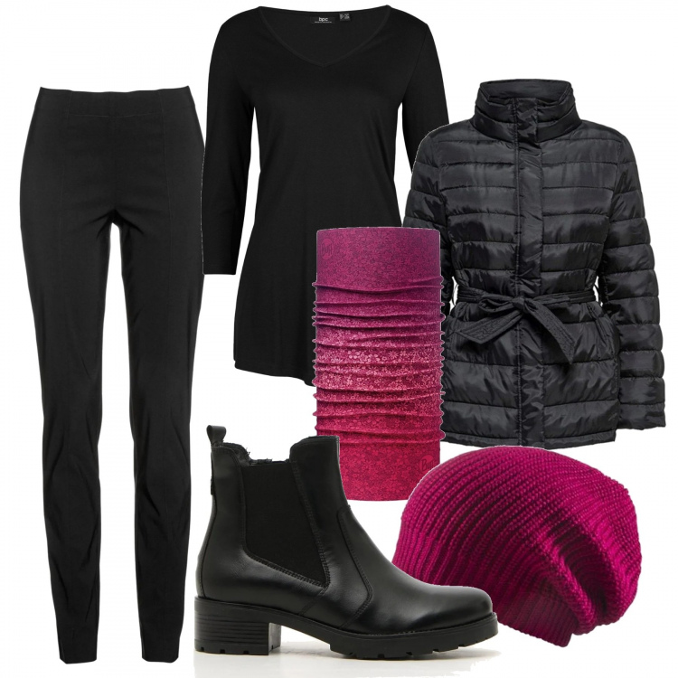Outfit donna - Illuminiamo il nero. Stile Trendy per Scuola/Università. Abbinamento con pantaloni, maglieria, sciarpe, berretti, piumini, stivaletti.