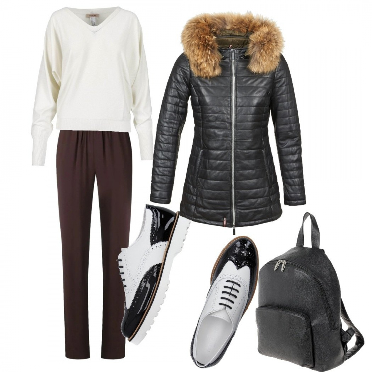 Outfit donna - Basic. Stile Basic per Tutti i giorni. Abbinamento con scarpe stringate, zaini, piumini, pantaloni, pullovers.