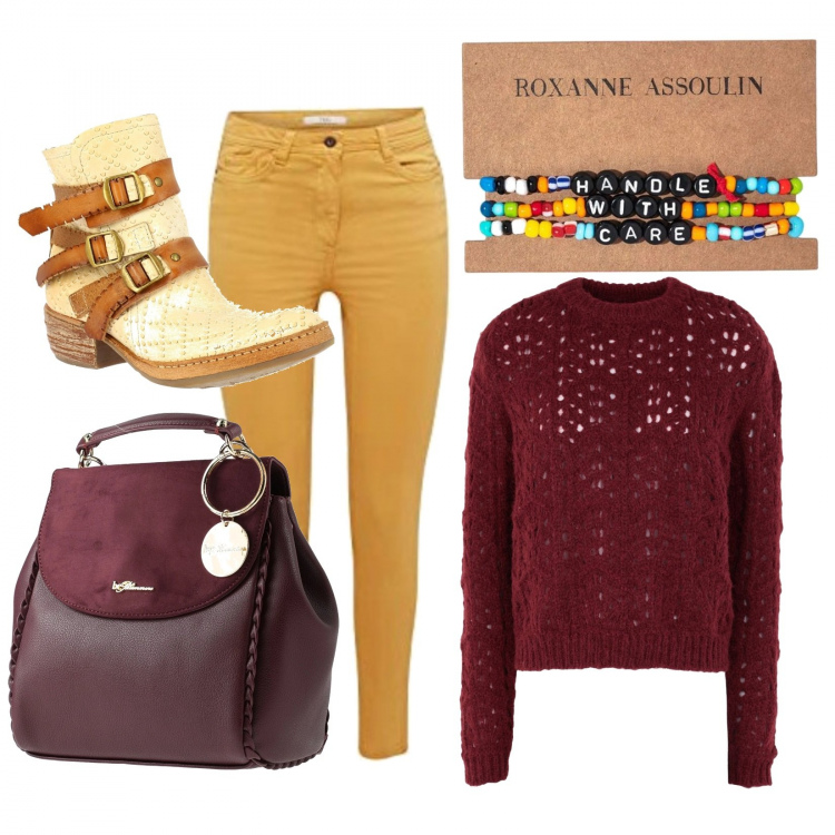 Outfit donna - Lo stile di Elisa - sbarazzina e trendy. Stile Trendy per Tutti i giorni. Abbinamento con zaini, pullovers, stivaletti, braccialetti, pantaloni.