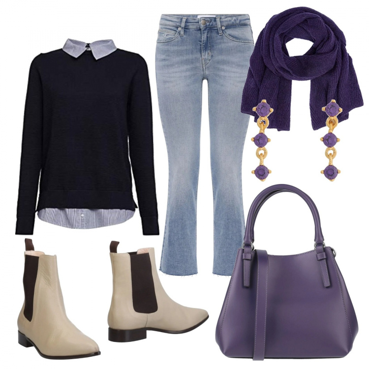 Outfit donna - Lo stile di Elisa - jeans e camicetta. Stile Chic per Tutti i giorni. Abbinamento con borse a mano, orecchini, stivaletti, maglioni, jeans, cappelli.
