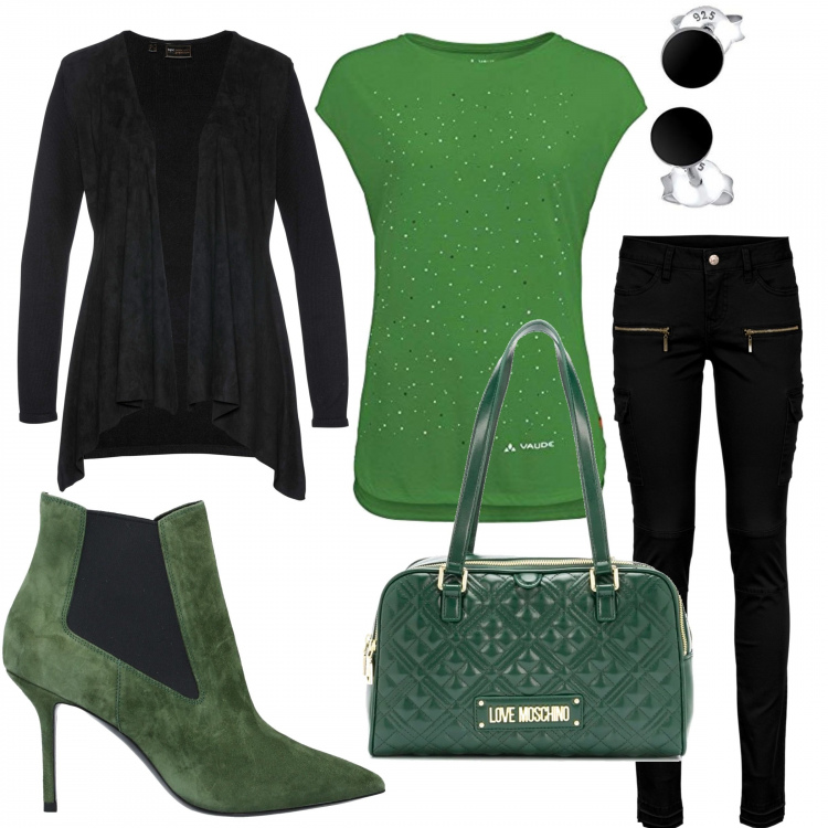 Outfit donna - Taglia 50 feste di natale. Stile Trendy per Serata fuori. Abbinamento con pantaloni cargo, cardigans, stivaletti, borse a spalla, camicie, orecchini.