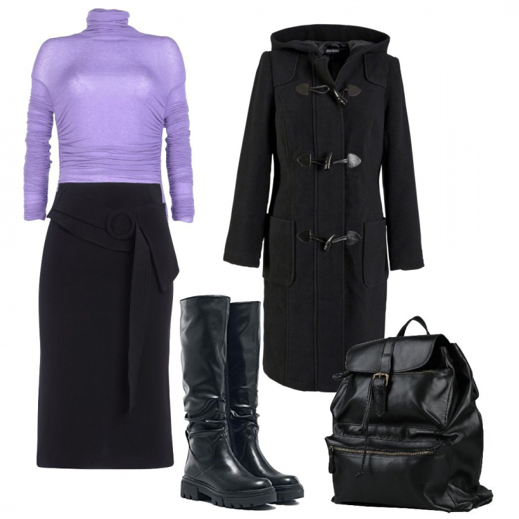 Outfit donna - Bon Ton #35446. Stile Bon Ton per Tutti i giorni. Abbinamento con montgomery, pullovers, zaini, gonne longuette, stivali.