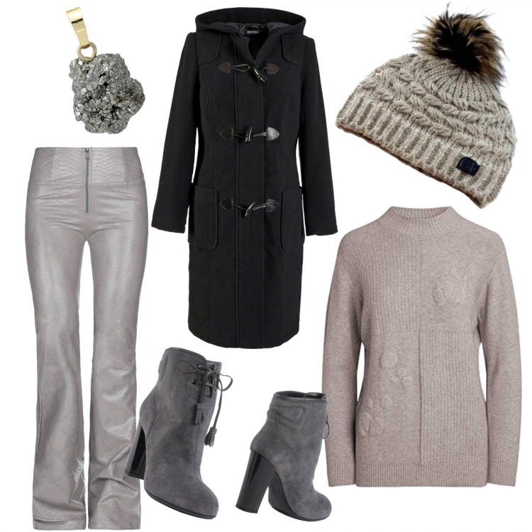 Outfit donna - Il ciondolo di pirite!. Stile Trendy per Tutti i giorni. Abbinamento con montgomery, pantaloni, stivaletti, ciondoli, berretti, pullovers.