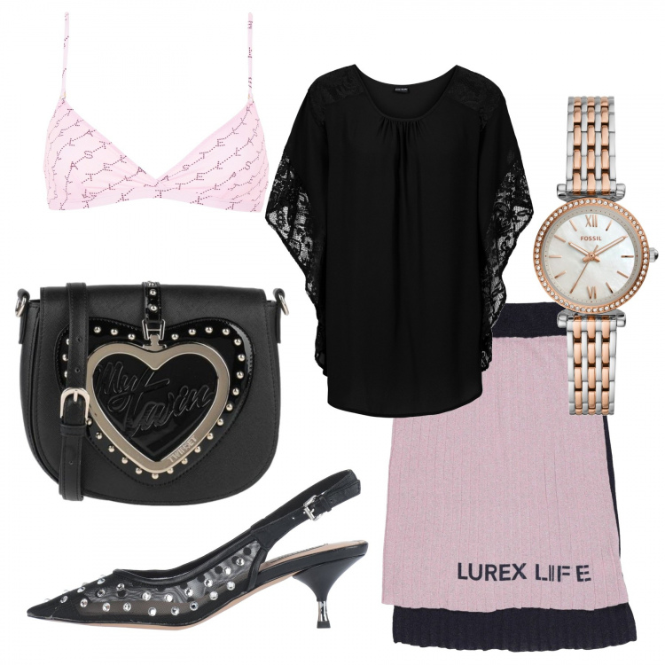 Outfit donna - Petite. per Serata fuori. look ideale per Petite. Abbinamento con bluse, gonne longuette, borse a mano, décolleté, reggiseni, orologi.