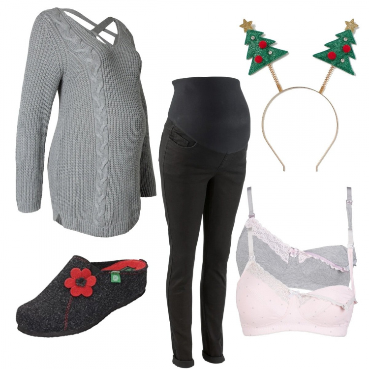 Outfit donna - Foto ricordo natalizia..#homesweethome. Stile Basic per Tutti i giorni. look ideale per Premaman. Abbinamento con jeggings, reggiseni, maglioni, ciabatte, cerchietti.