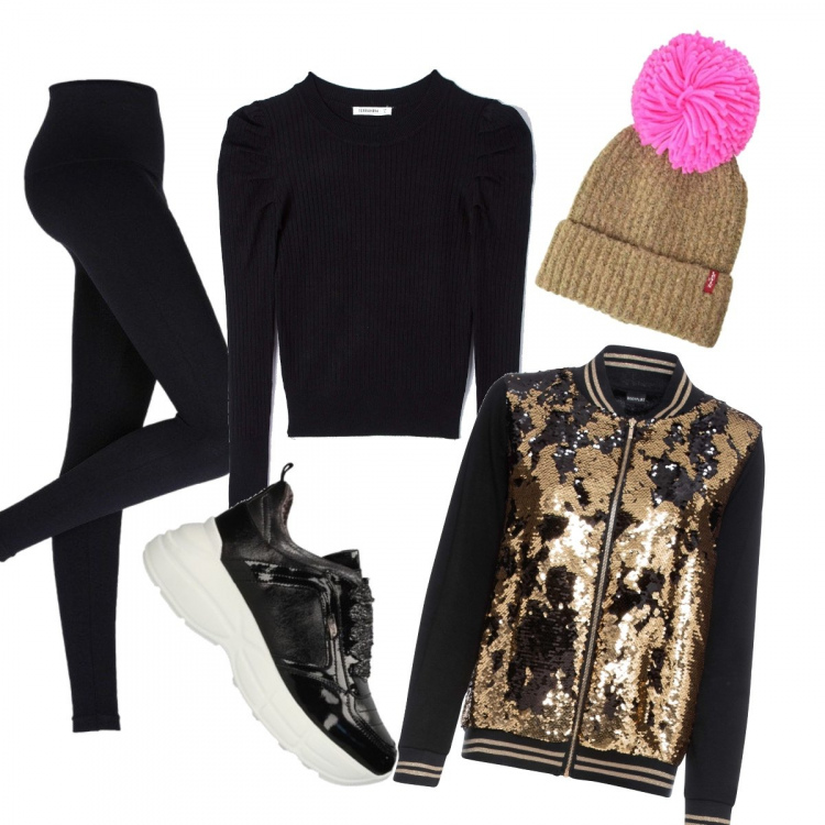 Outfit donna - Total look #833678. Abbinamento con leggings, bomber, maglieria, sneakers, berretti.