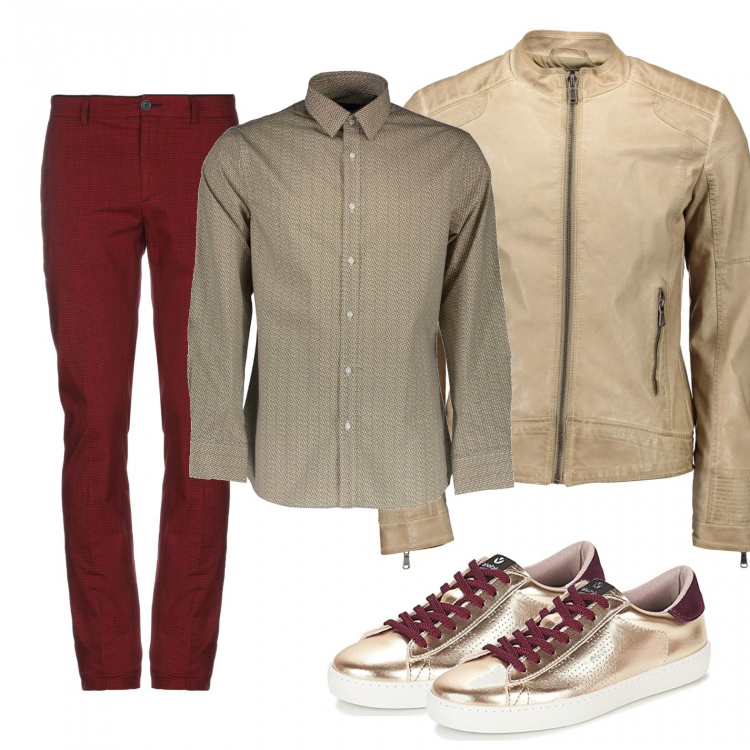 Outfit uomo - Iron Man - bordeaux e oro. Stile Casual per Tutti i giorni. Abbinamento con giacche, camicie, pantaloni, sneakers.