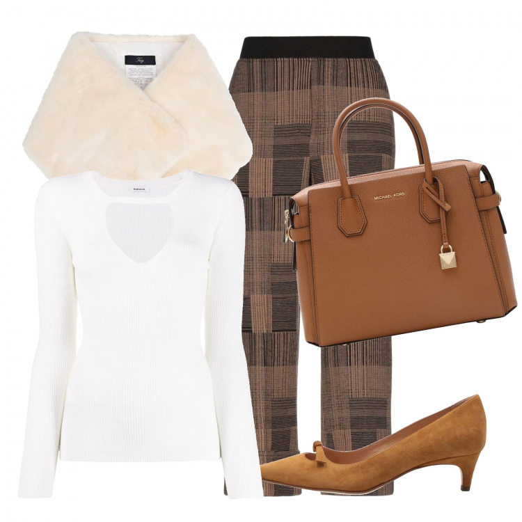 Outfit donna - Bianco mon amour. Stile Chic per Ufficio. Abbinamento con borse a mano, décolleté, pantaloni, stole, maglioni.