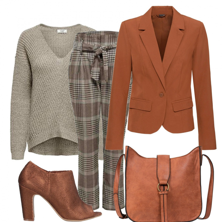 Outfit donna - Pantaloni con il fiocco. Stile Basic per Ufficio. Abbinamento con borse a tracolla, blazer, stivaletti, pantaloni, pullovers.