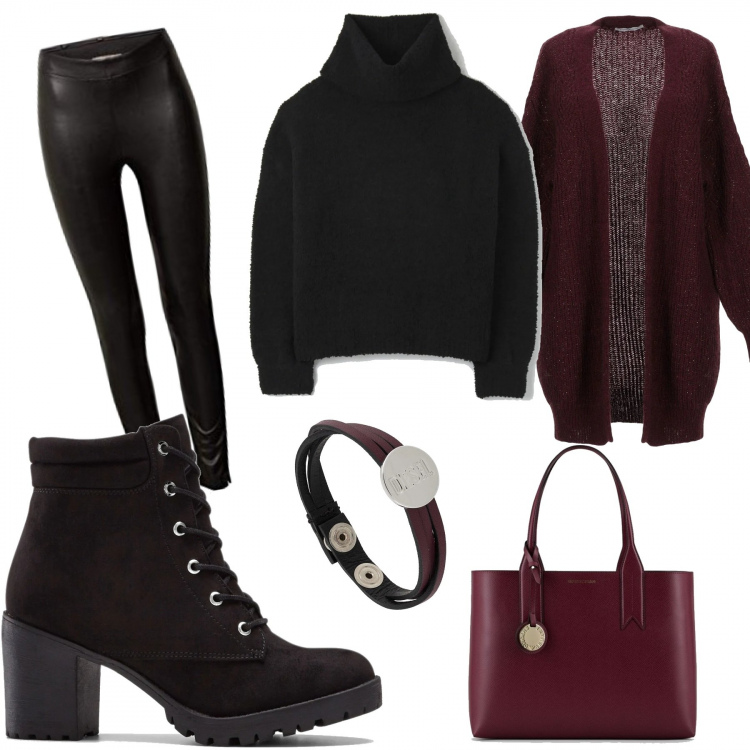 Outfit donna - Every day glam!. Stile Rock per Tutti i giorni. Abbinamento con stivaletti, cardigans, pullovers, braccialetti, pantaloni, shopping bag.