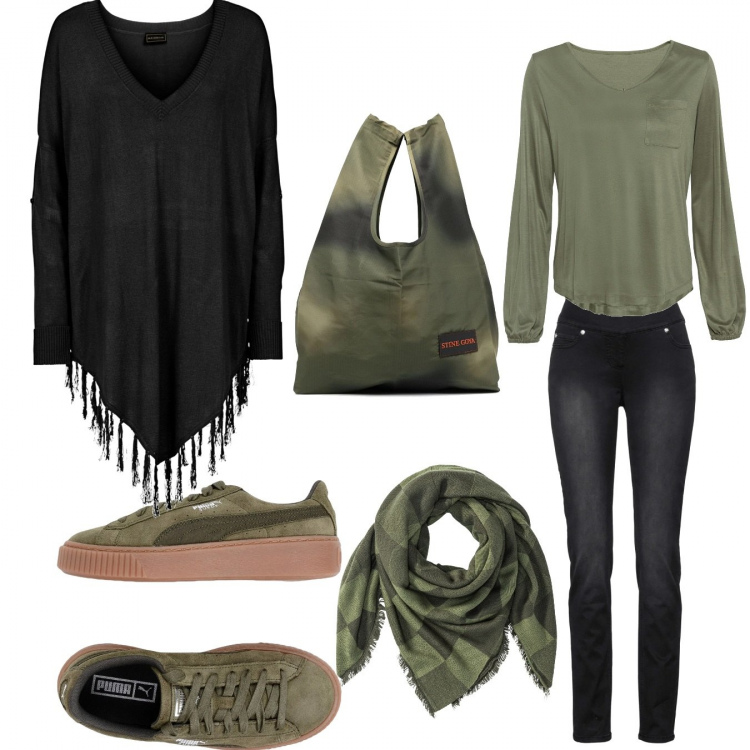 Outfit donna - Basic #46671. Stile Basic per Tutti i giorni. Abbinamento con sneakers, bluse, jeans dritti, cappotti, foulard, borse tote.