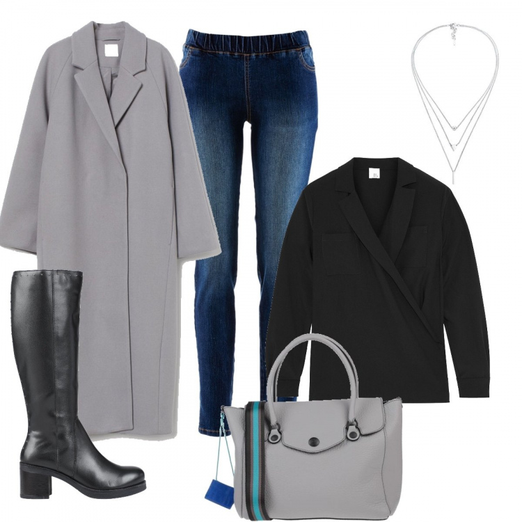 Outfit donna - Chic #49408. Stile Chic per Ufficio. Abbinamento con treggings, bluse, stivali, borse a mano, collane, cappotti.