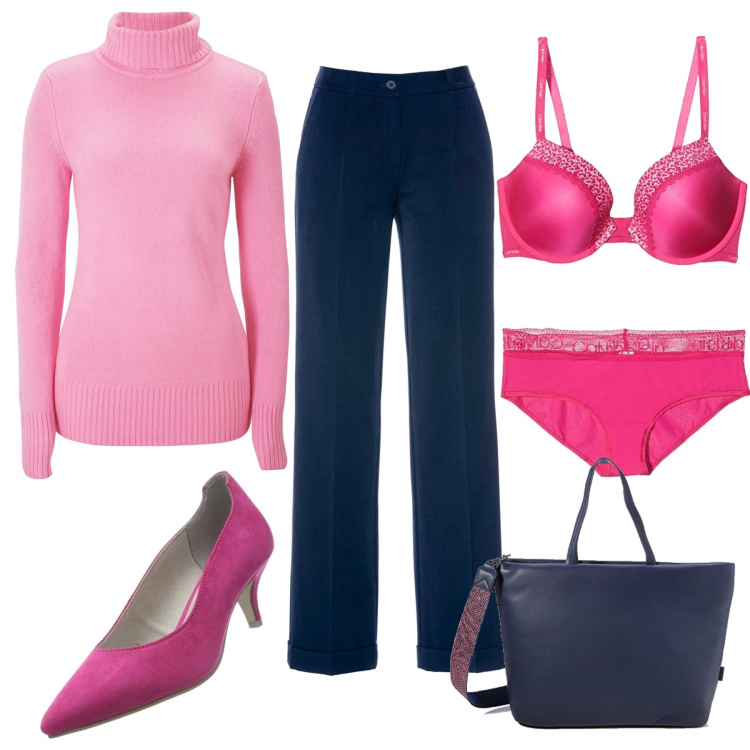 Outfit donna - Intimo colorato. Stile Basic per Tutti i giorni. Abbinamento con pantaloni, maglieria, reggiseni, scarpe col tacco, slip, borse tote.