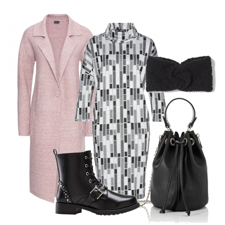 Outfit donna - Il cappotto rosa confetto. Stile Urban per Tutti i giorni. Abbinamento con cappotti, vestiti, stivaletti, borse a mano, fasce per capelli.