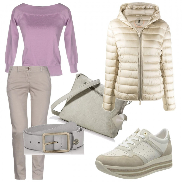 Outfit donna - Basic #46845. Stile Basic per Tutti i giorni. Abbinamento con pullovers, pantaloni, piumini, sneakers, borse a tracolla, cinture.
