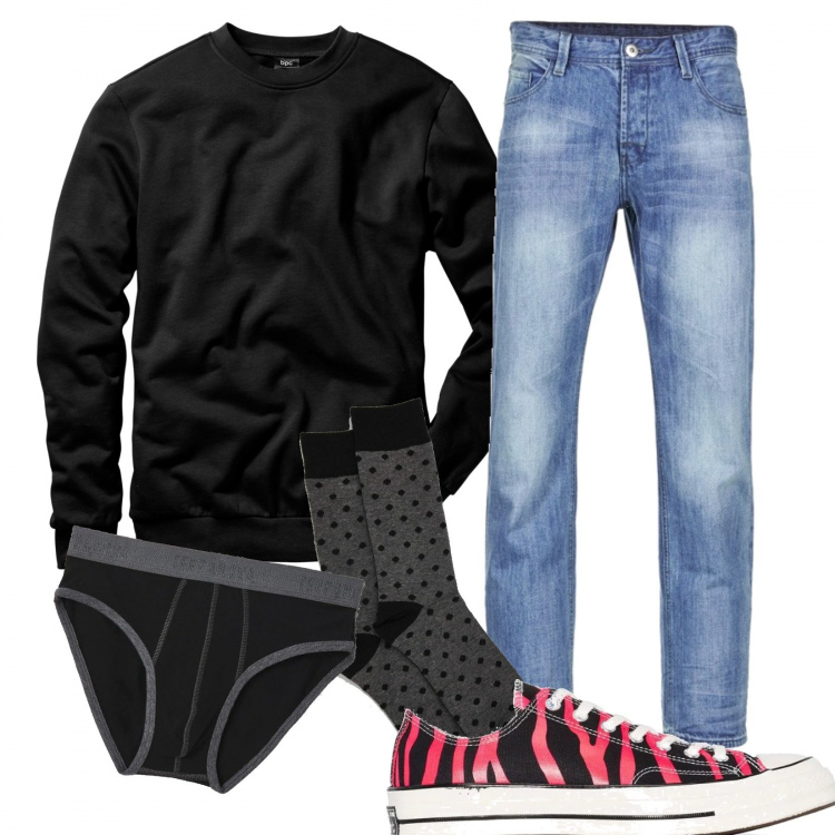 Outfit uomo - Le all star zebrate. Stile Casual per Tutti i giorni. Abbinamento con felpe, calzini, slip, jeans, sneakers.