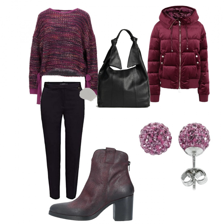 Outfit donna - Basic #46957. Stile Basic per Tutti i giorni. Abbinamento con stivaletti, piumini, pullovers, borse a spalla, orecchini, pantaloni.