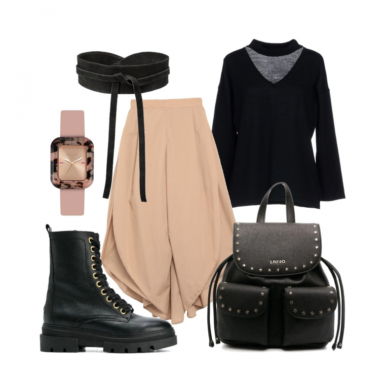 Outfit donna - Se ho fretta, ma sempre con stile. Stile Trendy per Tutti i giorni. Abbinamento con cinture, pantaloni, pullovers, zaini, anfibi, orologi analogici.